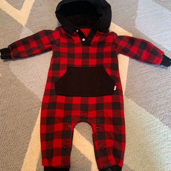Plaid playsuit with hood - Picture 3 of 5